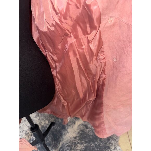 NWT Soft Blush Pink Suede Double Breasted Trench Coat Leather Luxe Designer City - Picture 15 of 16